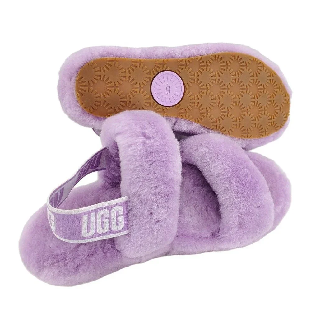 New UGG 6 Slippers Oh Yeah Womans Double Strap Sheep Fur Sandal Open Toe Shoes